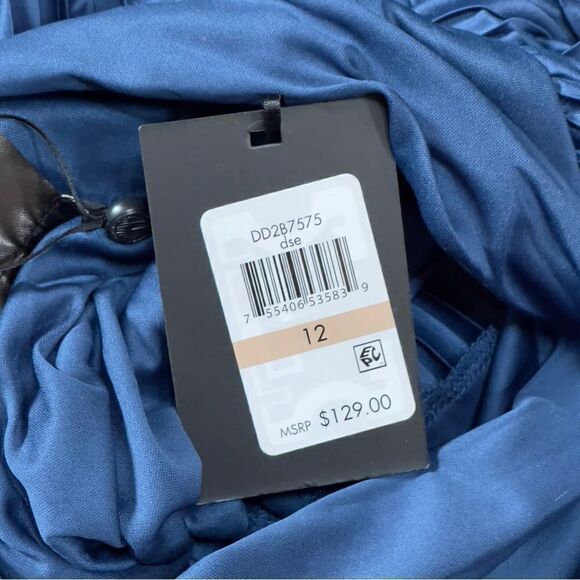 DKNY Deep Sea All Around Pleat Ribbon Back Neck Belted Dress Size 12 NWT - Picture 11 of 12